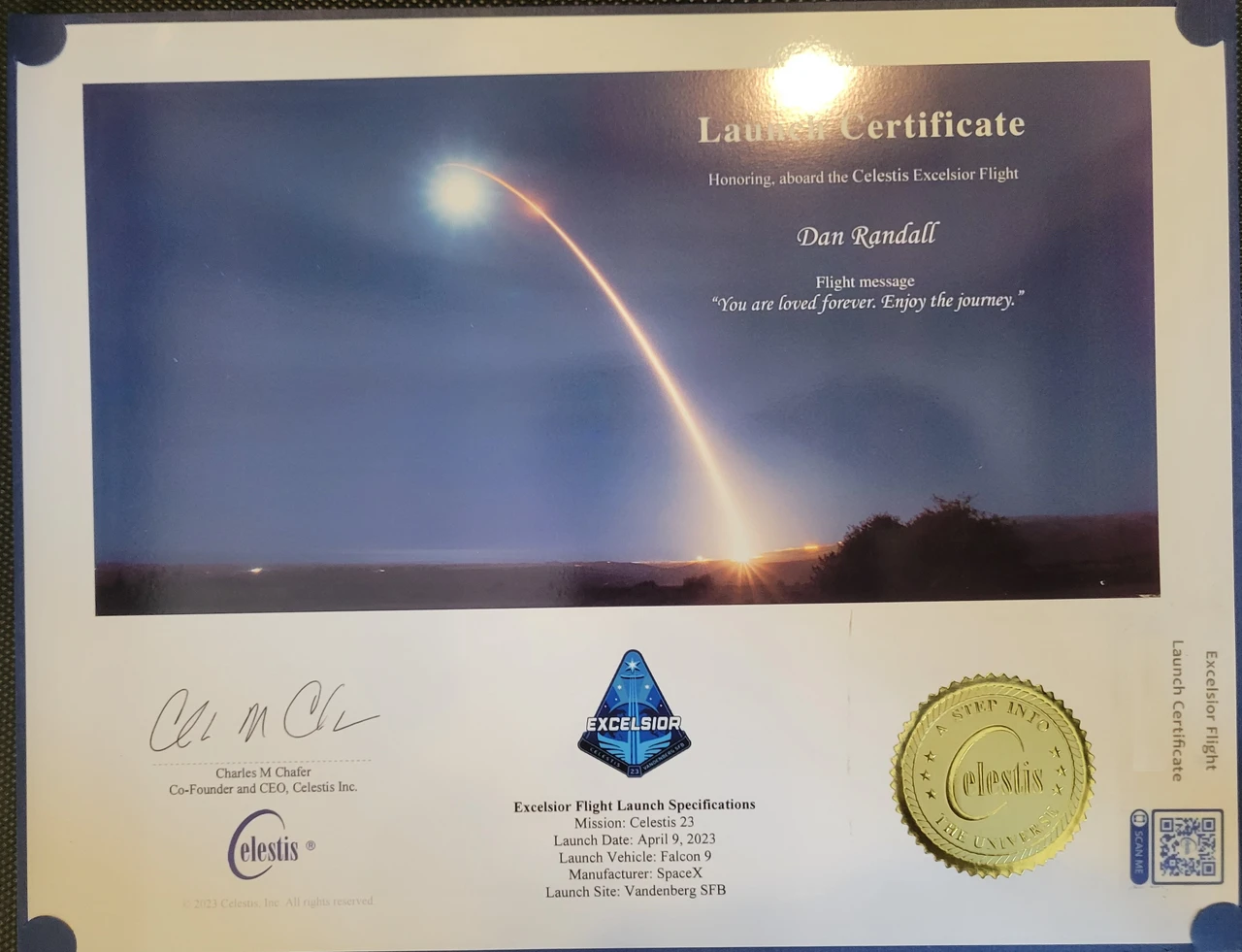 Certificate of Space Flight